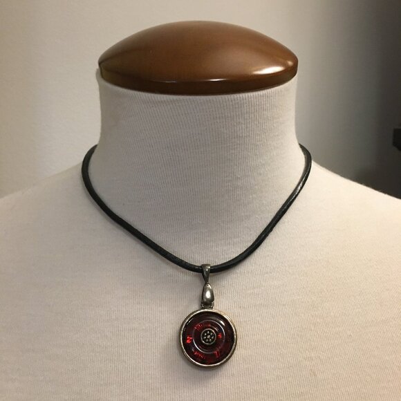 Vintage Red Vampiric Glass, Metal and Leather Necklace - Picture 2 of 10